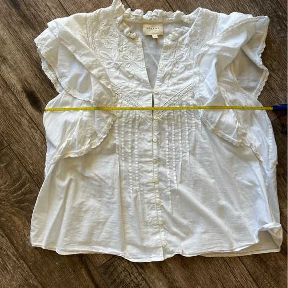 Sezane Deven White Ruffled Blouse 10 - Picture 6 of 6